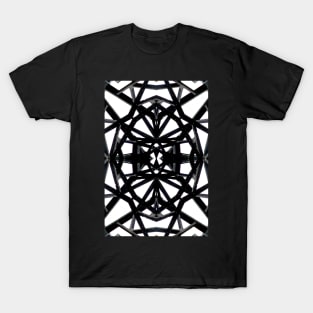 Black and white pattern of intricate girders and beams T-Shirt